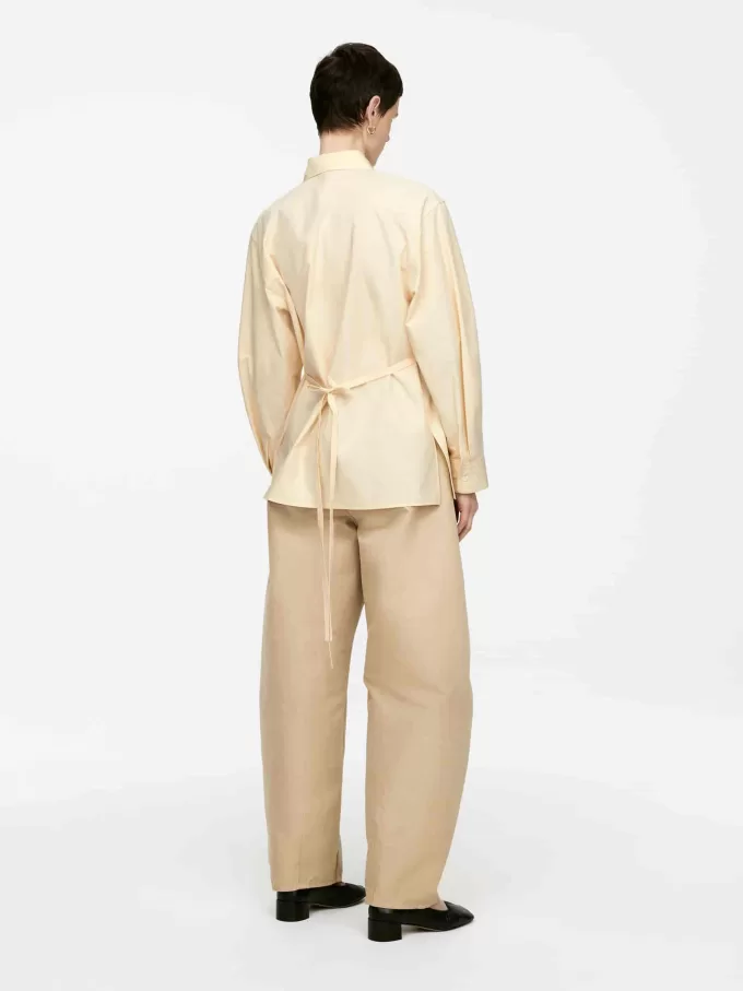 Blusa de algodón con cinturón anudado Blusa de algodón con cinturón anudado