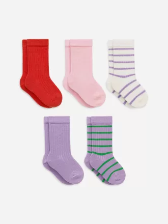 Calcetines de bebé de punto acanalado, 5 pares