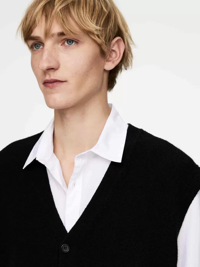 Cárdigan tipo chaleco de lana y algodón