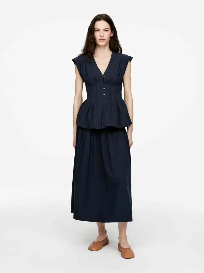 Falda de algodón con pliegues Falda de algodón con pliegues