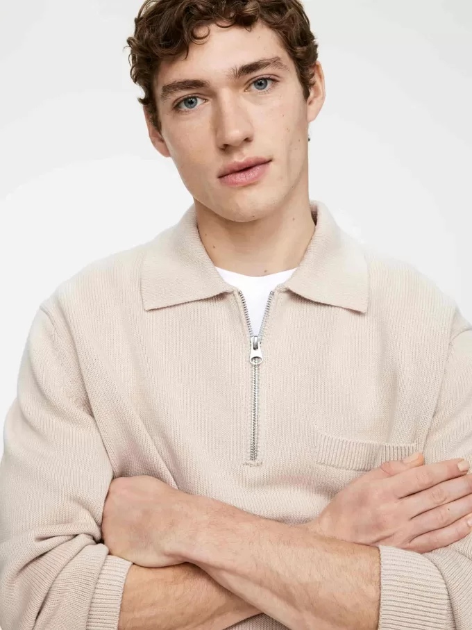 Jersey de algodón con media cremallera Jersey de algodón con media cremallera