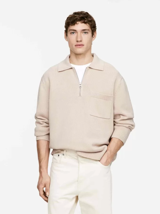 Jersey de algodón con media cremallera Jersey de algodón con media cremallera