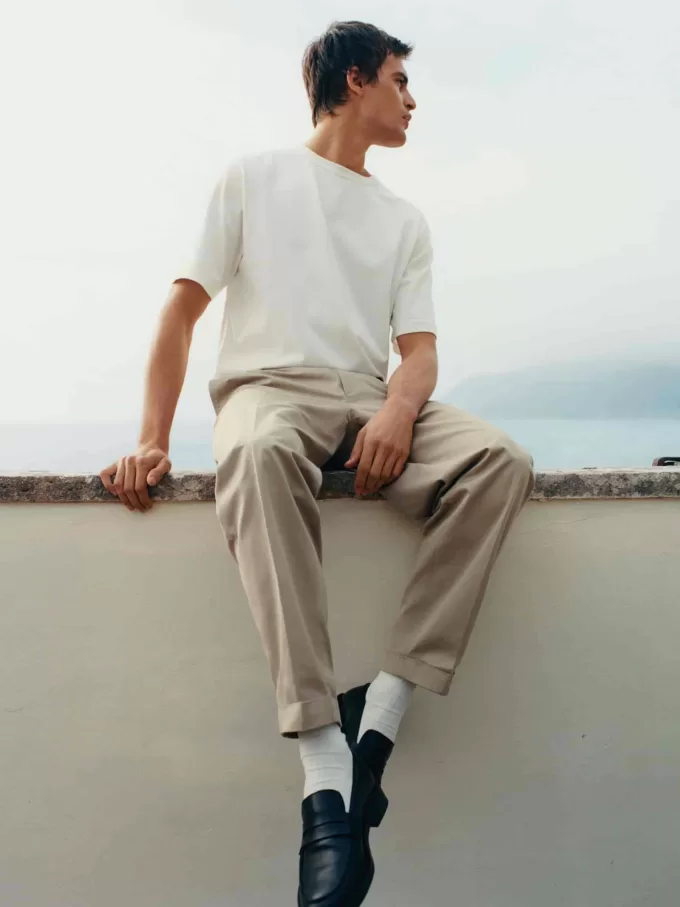 Pantalón De Algodón Con Dobladillo Pantalón De Algodón Con Dobladillo