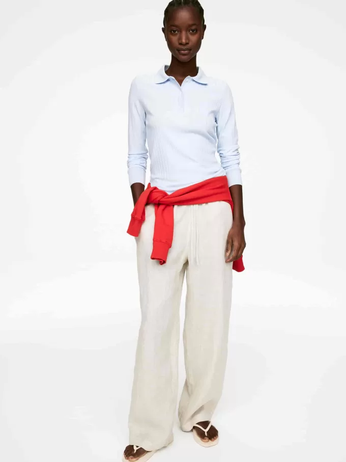 Pantalones de lino con cordón Pantalones de lino con cordón