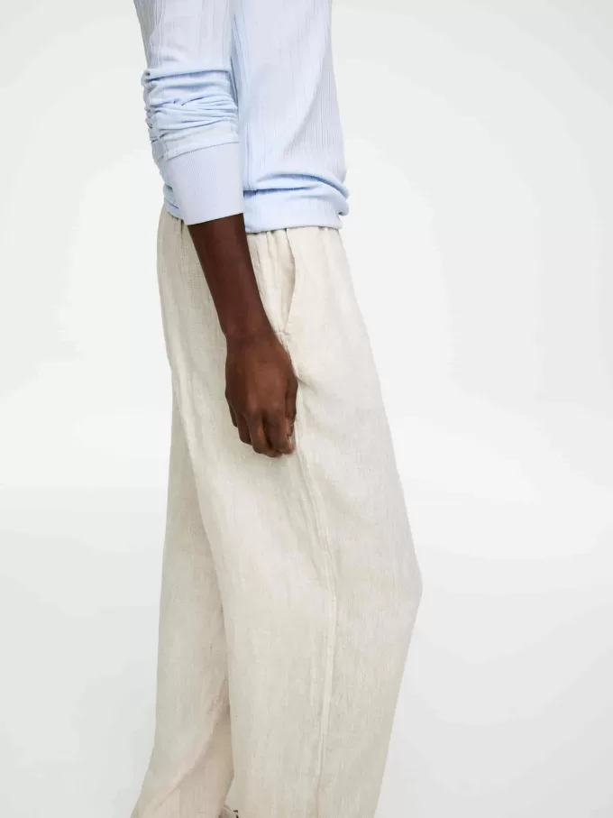 Pantalones de lino con cordón Pantalones de lino con cordón