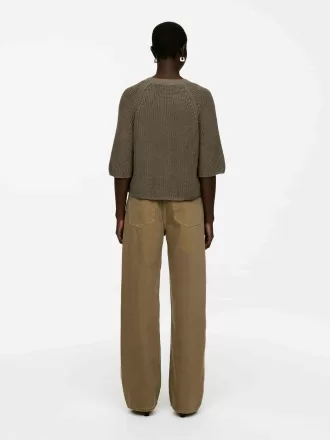 Top de manga corta de punto acanalado Top de manga corta de punto acanalado