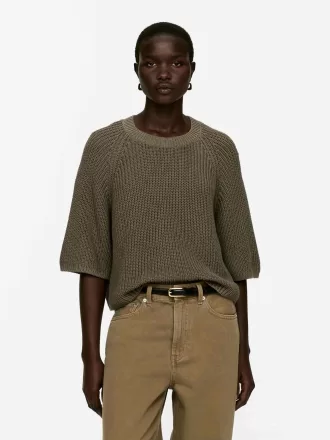 Top de manga corta de punto acanalado Top de manga corta de punto acanalado