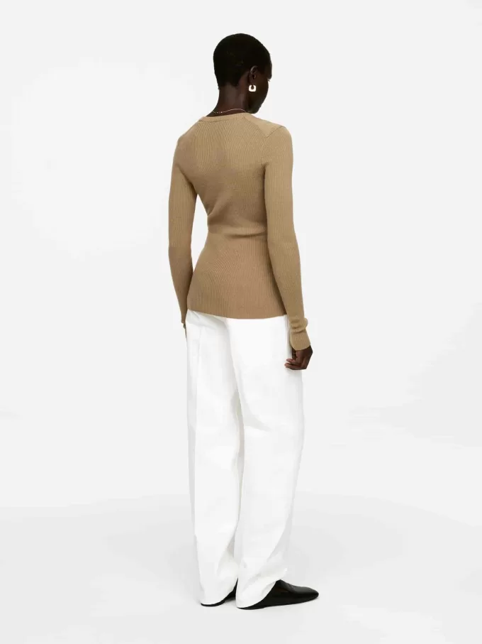 Top de merino de punto acanalado