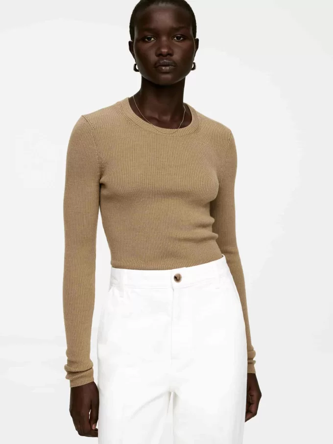 Top de merino de punto acanalado