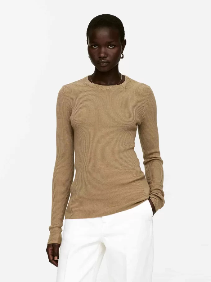 Top de merino de punto acanalado