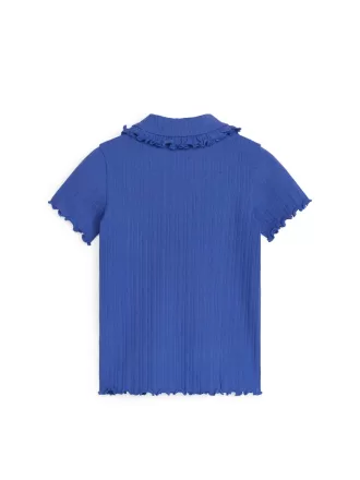 Top de punto acanalado con cuello con volantes Top de punto acanalado con cuello con volantes