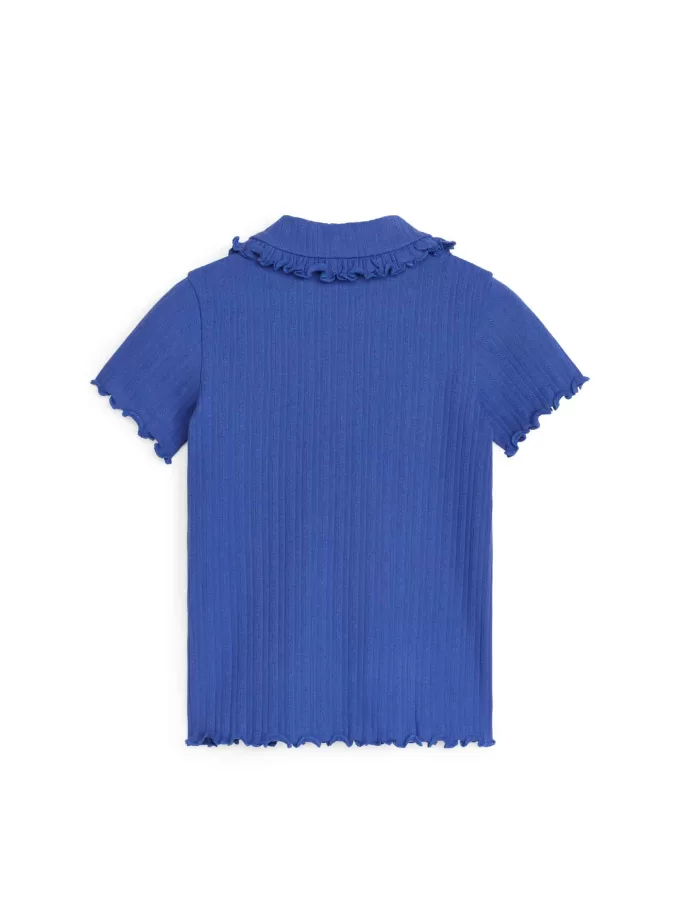 Top de punto acanalado con cuello con volantes Top de punto acanalado con cuello con volantes