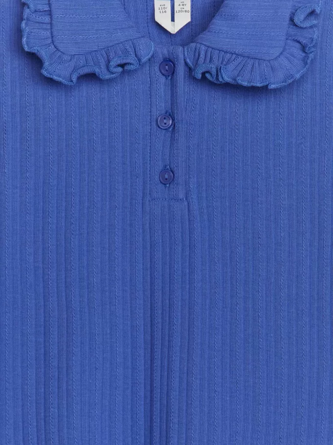 Top de punto acanalado con cuello con volantes Top de punto acanalado con cuello con volantes