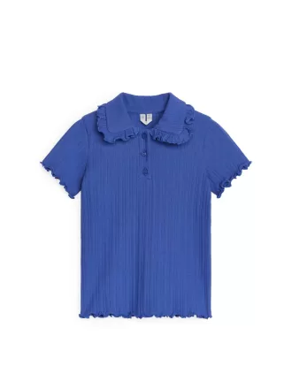 Top de punto acanalado con cuello con volantes Top de punto acanalado con cuello con volantes