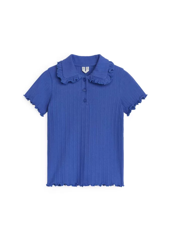 Top de punto acanalado con cuello con volantes Top de punto acanalado con cuello con volantes