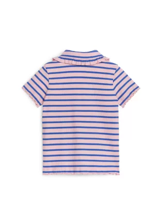 Top de punto acanalado con cuello con volantes Top de punto acanalado con cuello con volantes