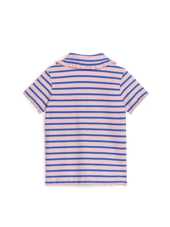 Top de punto acanalado con cuello con volantes Top de punto acanalado con cuello con volantes