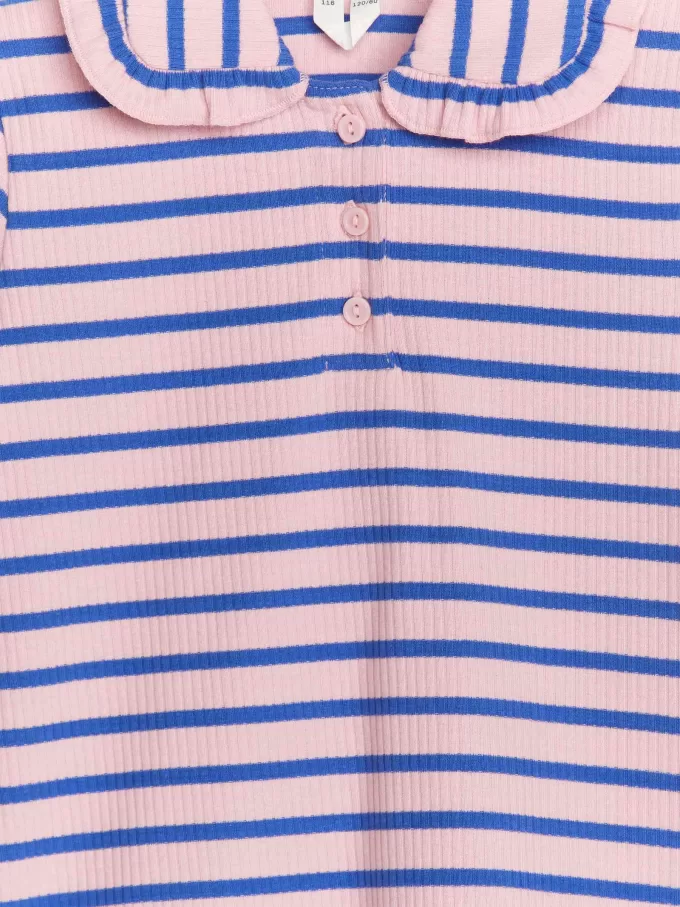 Top de punto acanalado con cuello con volantes Top de punto acanalado con cuello con volantes