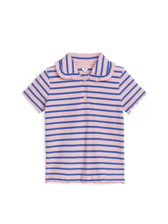 Top de punto acanalado con cuello con volantes Top de punto acanalado con cuello con volantes