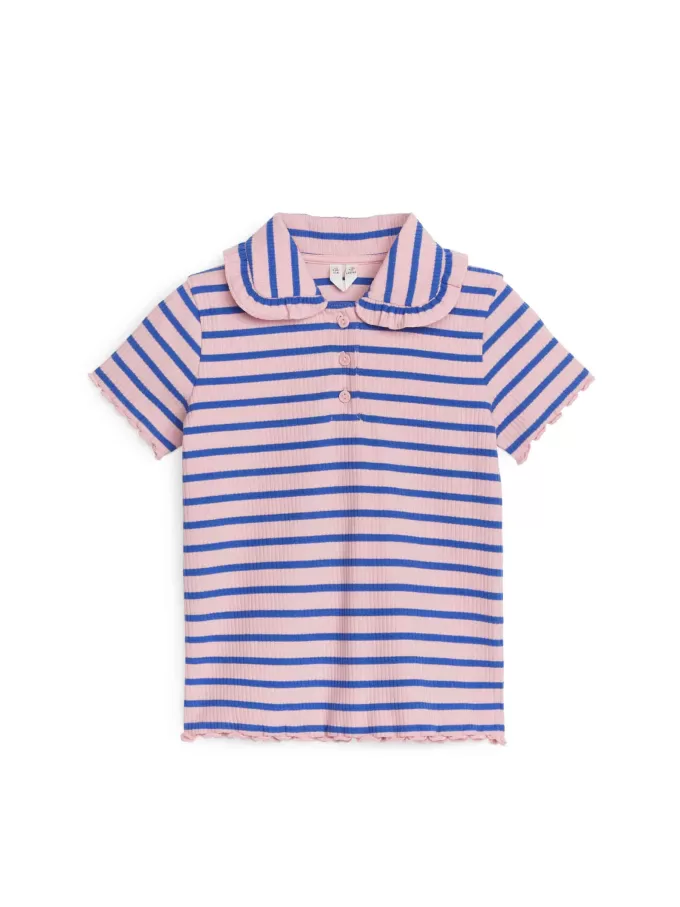 Top de punto acanalado con cuello con volantes Top de punto acanalado con cuello con volantes