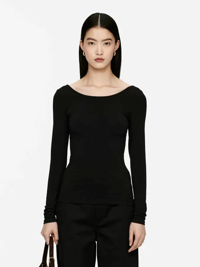 Top de punto con cuello redondo Top de punto con cuello redondo