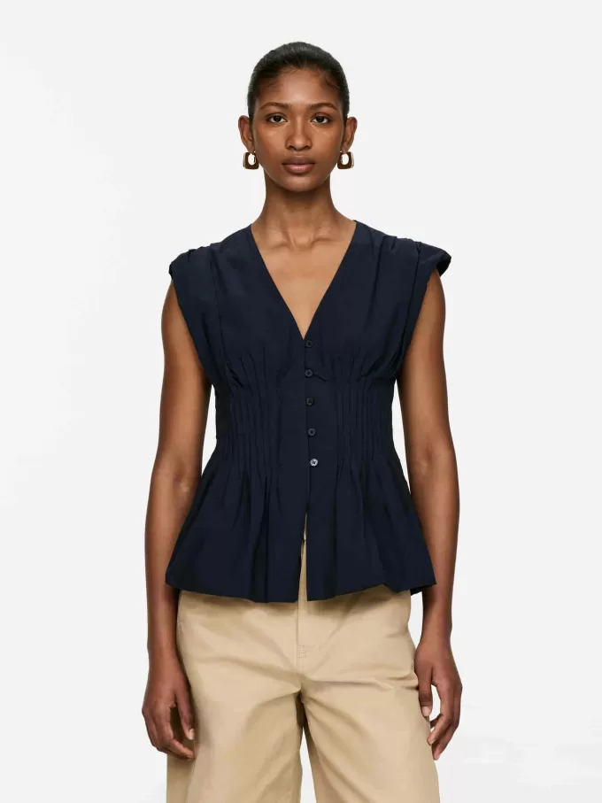 Top pintuck con dobladillo de burbujas Top pintuck con dobladillo de burbujas