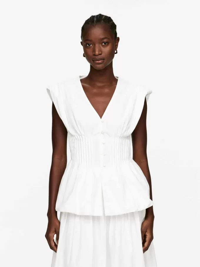 Top pintuck con dobladillo de burbujas